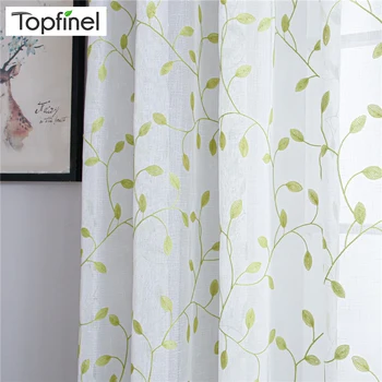 

Topfinel Green Leaf Pattern Sheer Curtains For Living Room Bed Room Modern Tulle Window Treatment Drapes Home Decoration