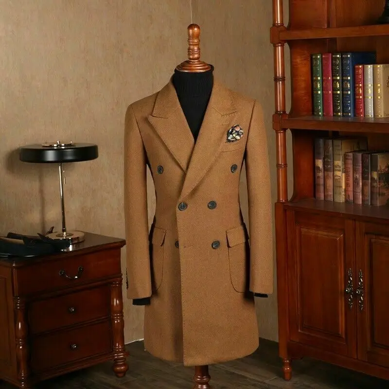 

Wool Blend Long Winter Overcoat Brown Mens Suit One Pieces Costume Homme Mariage Peaky Blinders Latest Coat Design Jacket