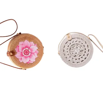 

2 Pcs Round Women Rattan Bag Handmade Petal Rattan Shoulder Beach Bag Crossbody Bag, A & B