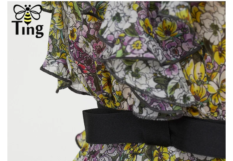 Tingfly летние дизайнерские новые модные длинные платья макси с оборками без рукавов для вечеринок многослойное длинное платье с цветочным принтом Vestidos H Chic
