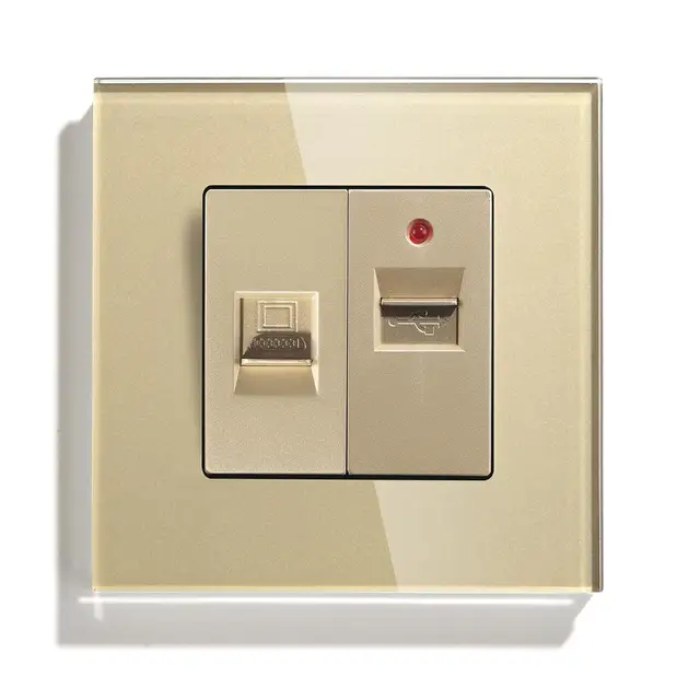 Bseed Cat5 Internet Wall Power Sockets 1100ma 5v Usb Wall Socket Outlets Tempered Glass Panel White Black Gold Electrical Sockets Aliexpress