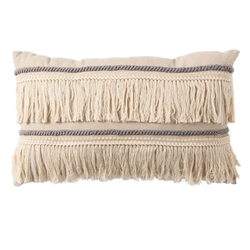 

Boho Pillow Case Cushion Cover Fronha Cotton Linen Back Support Pillowcases Decorative Macrame Tassel Home Office Pillows Covers