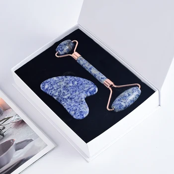 

Natural Sodalite Slimming Face Massage Tool Jade Facial Massage Roller Massage Stone Health Beauty Gift Set XC