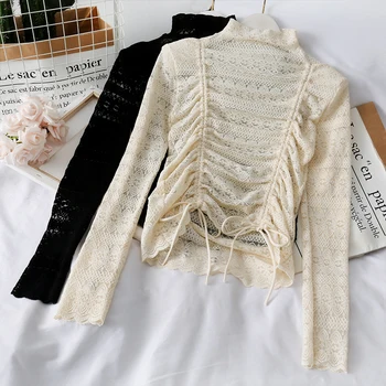 

out cultivate morality show thin lace jacket female 2019 autumn/winter half a turtleneck render unlined upper garment