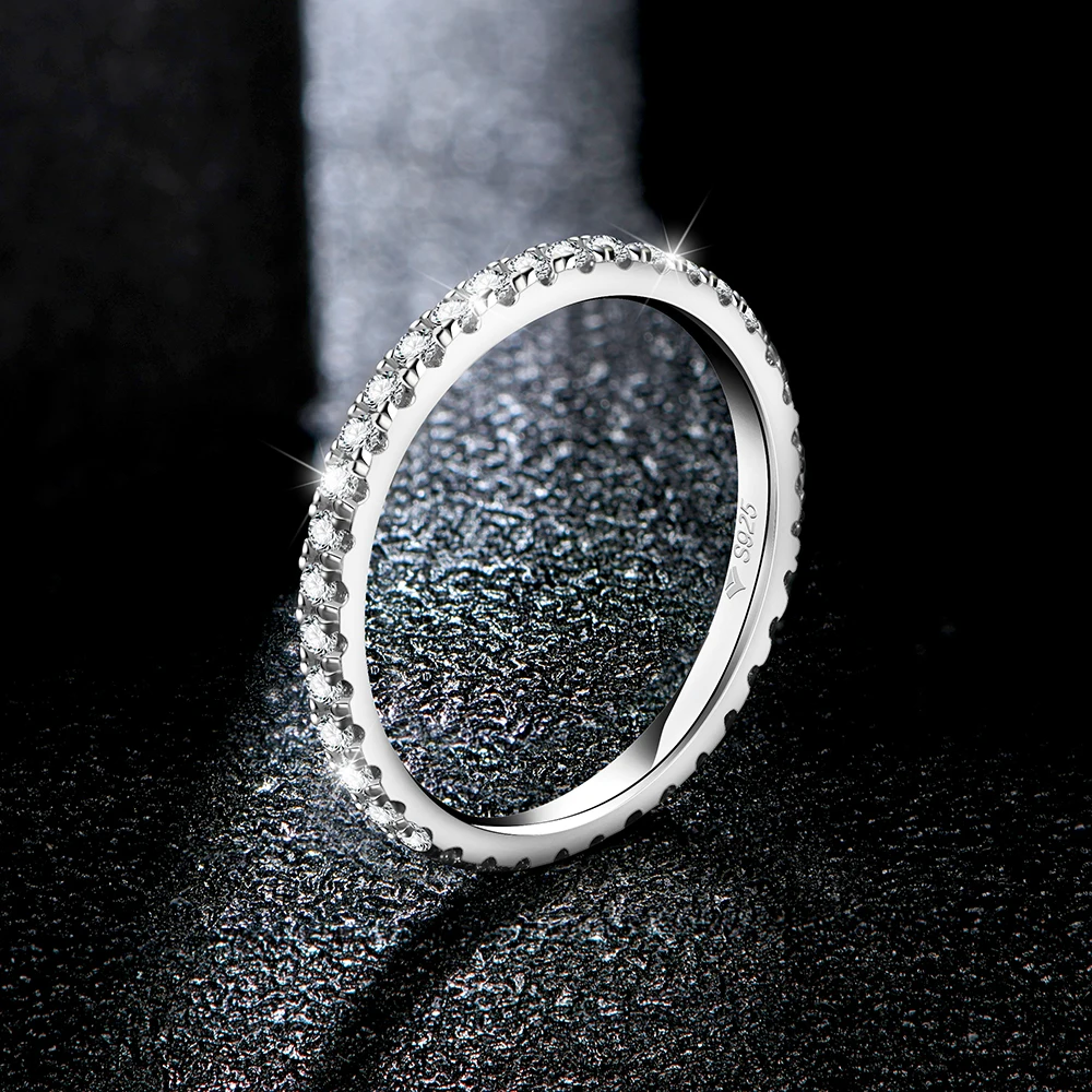 ATTAGEMS Solid 925 Sterling Silver Rings for Women Moissanite Full Eternity Wedding Band Engagement Wedding Ring Fine Jewelry 5