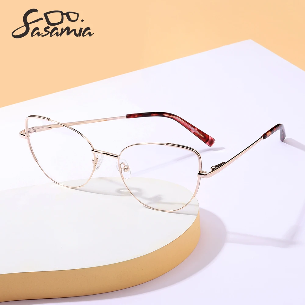 

SASAMIA Cat Eye Women Glasses Frame Colorful Rim Lady Eyeglasses Frame Myopia/Reading Optical Female Metal Eyeglasses MW3035