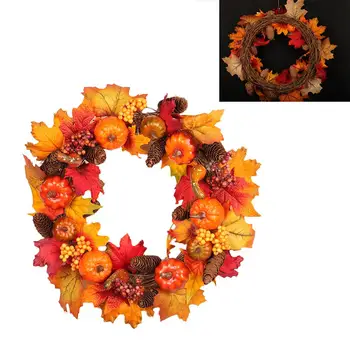 

Led Light Halloween Props Leaf Wreath Autumn Maple Pumpkin Berry Garland Front Door Home Wall Decoration For Thanksgiving