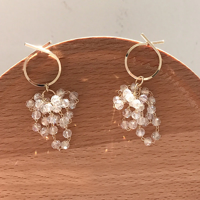 

Fashion Circle Transparent Crystal Beads Dangle Earrings Korean New Clear Glass Earrings for Women 2019 Jewelry Brincos