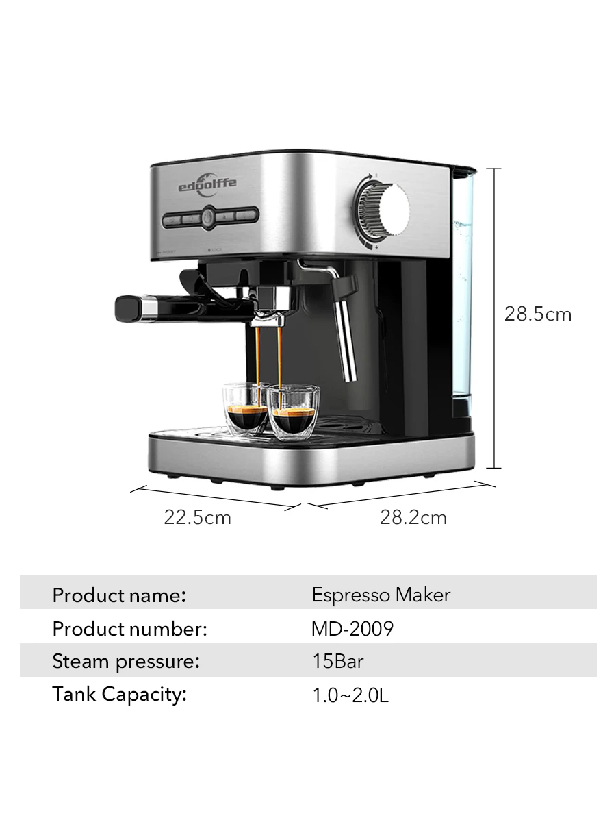 HOMCOM Espresso Machine with Milk Frother Wand, 15-Bar Pump Coffee Maker  with 1.5L Removable Water Tank for Espresso, Latte and Cappuccino