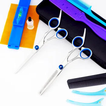 

9 Pcs Hair Scissor 6 Inch Barber Hairdressing Cutting Professional Shear Stainless Steel Thinning Scissor Barbershop Tool Set