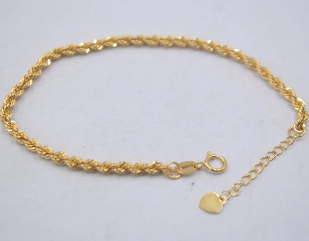 Au750 из 18-ти кратного желтого золота браслет женские Rope Chain, 2 мм Для женщин тонкий канал 6,9 ''L 7,5 ''L
