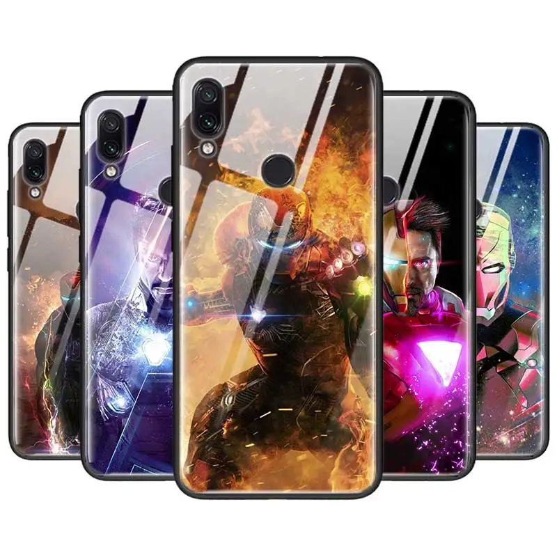 

Iron Man Marvel Avengers Tempered Glass Case Cover For Xiaomi Redmi 7 Note6 Note7 K20 K20Pro Soft Silicone Phone Cases Accessory