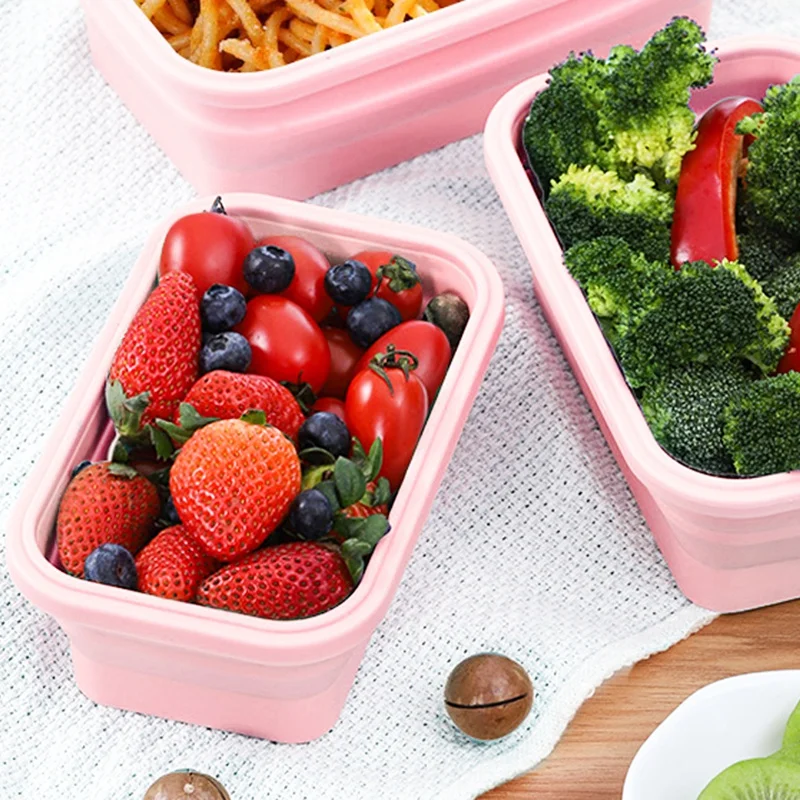 

3 PCS Set Foldable Silicone Food Lunch Box Fruit Salad Storage Food Box Container Dinnerware Conveniently Lunch Box