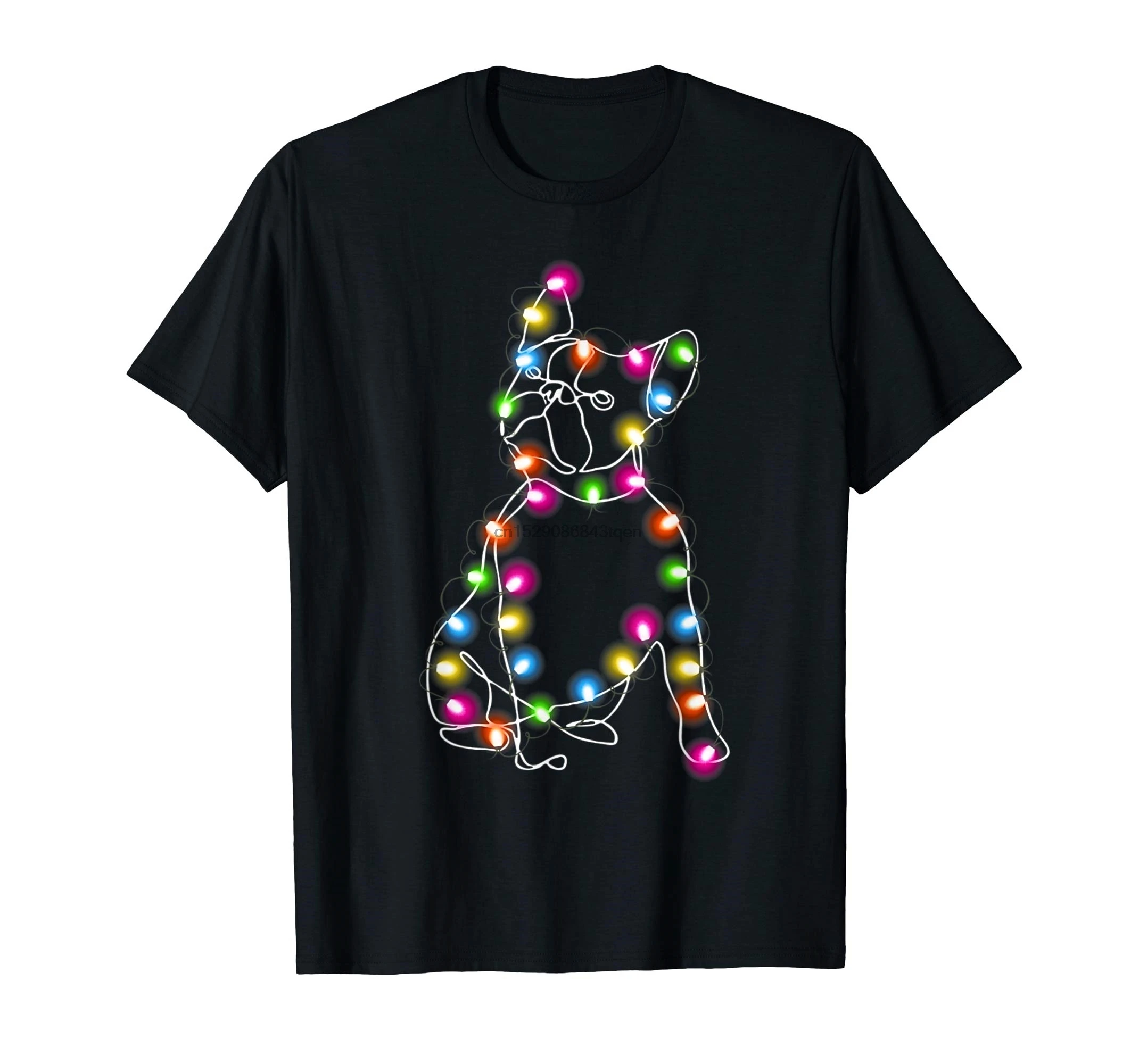 Funny boston-terrier dog color led light Christmas tree T-Shirt-Men's T-Shirt-Black |