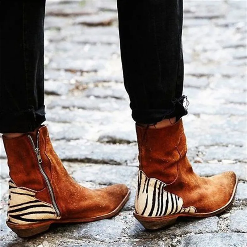 

Litthing Botines Mujer 2019 Heel Pointed Toe Autumn Winter Women Shoes Zebra Pattern Zipper Wedges Ankle Platform Boots
