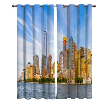 

Sky And City Window Curtains Home Decor Kitchen Items Curtain Panel Curtains for Living Room