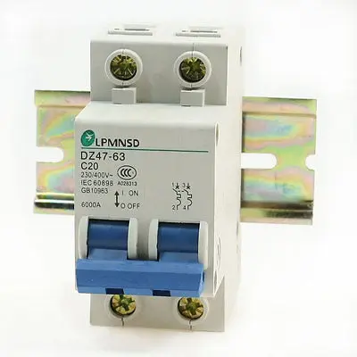 

230/400V 20A DZ47-63 Dual Phase 6000A Overload Circuit Breaker w Lead Rail