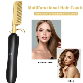 

Tourmaline Ceramics Hair Straightener Straightening Irons Brush Hot Heating Comb Hair Straight Styler Corrugation Curling