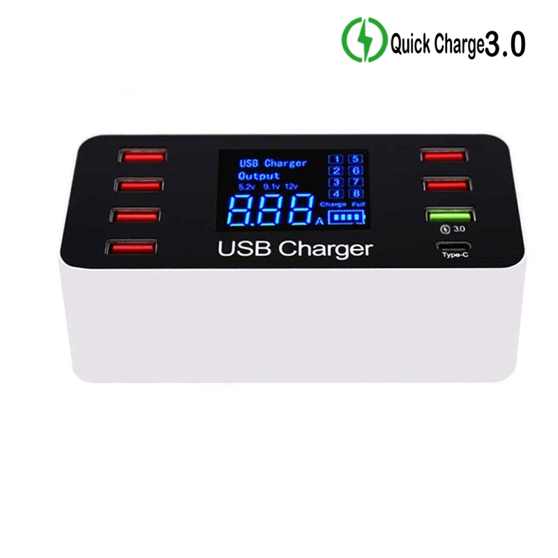 

Digital Display LCD Quick Charge QC3.0 8 Port USB Mobile Phone Smart Charger Tablet Type-C Quick Charging Head 40w XEDAIN