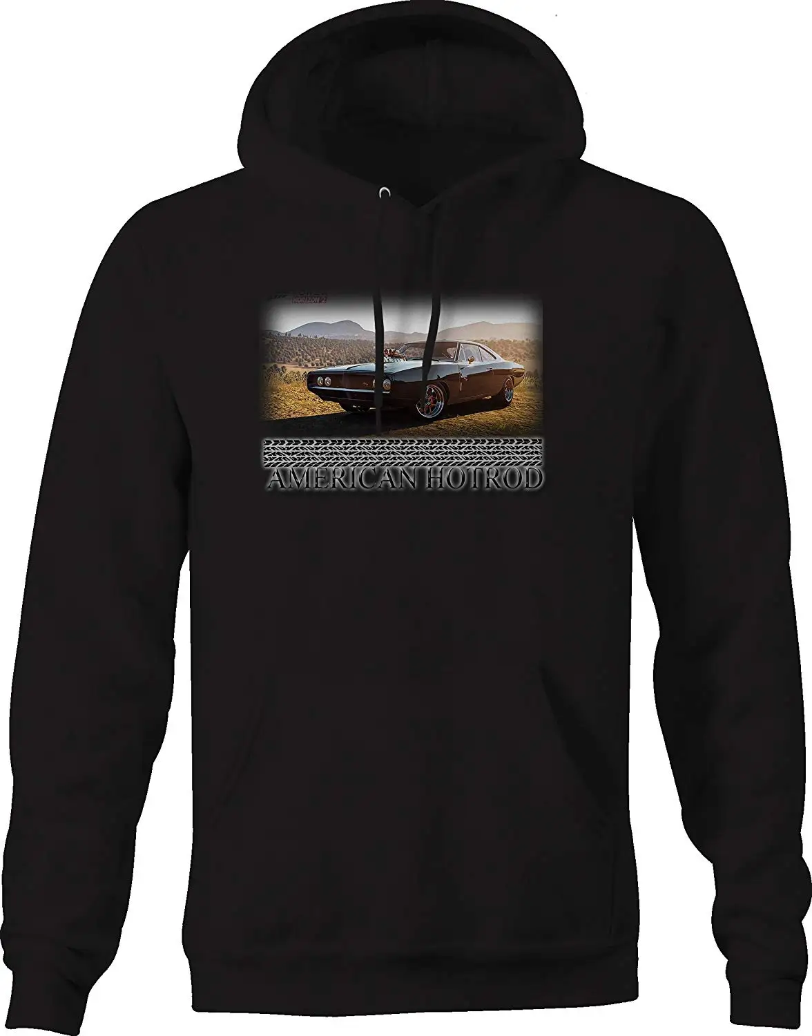 Bold Imprints American Hotrod Racing Supercharged RT Muscle Graphic Hoodie for Men |