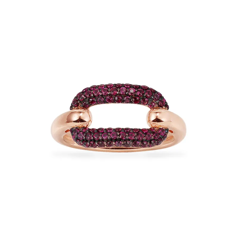 

SLJELY High Quality Rose Gold Color 925 Sterling Silver Burgundy Red Chain Link Finger Ring Pave Zircon CZ Women Fashion Jewelry