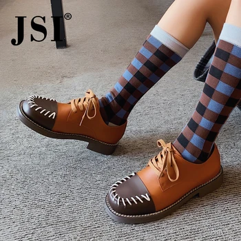 

JSI Sewing Decoration Women Flats Mixed Colors High Quality Cow Leather Fashion Casual Shoes Comfortable Square Toe Flats JO455