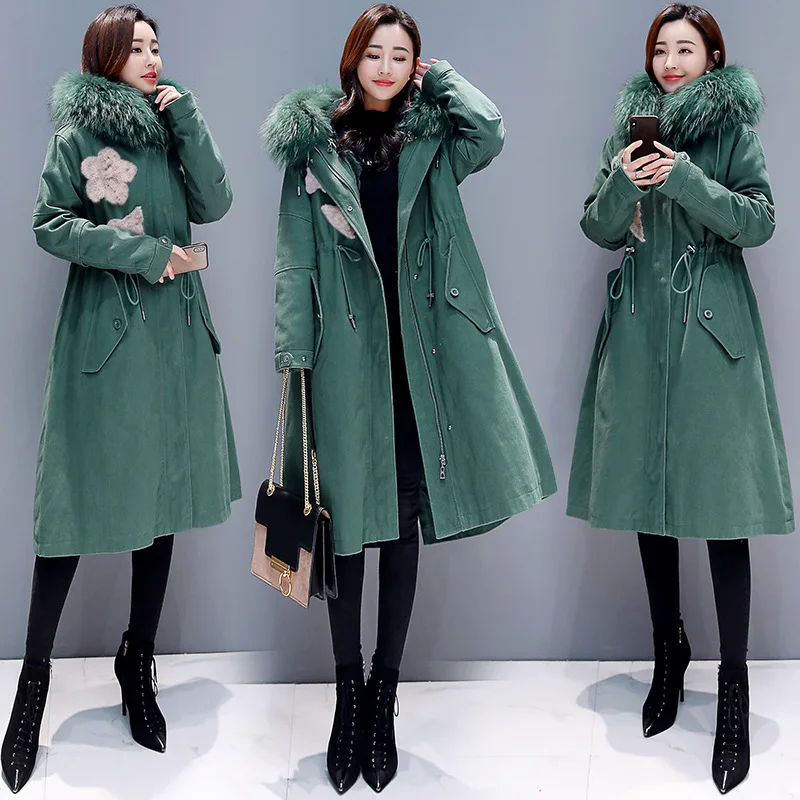 

Thick Workwear Coat Women's 2018 Mid-length Winter New Style Korean-style BF Loose-Fit Large Fur Collar Cotton-padded Clothes Co