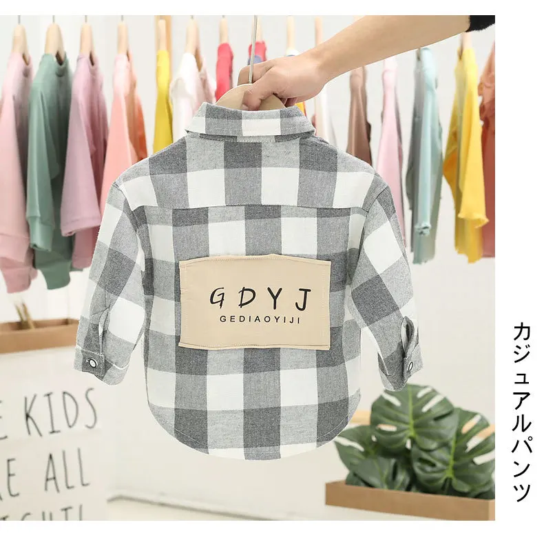 Детская одежда г. Для маленьких девочек и мальчиков; рубашка с длинными рукавами в клетку с карманами и надписью N115