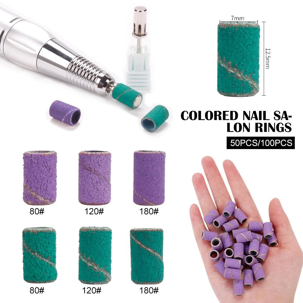 50Pcs Nail Sanding Cap Bands For Electric Manicure Machine 180/120/80