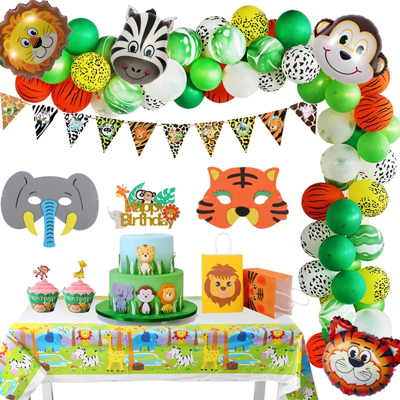 Globos de animales de la Selva Juego De Papel Vajilla Niños Cumpleaños Fiesta Baby Shower Decoración