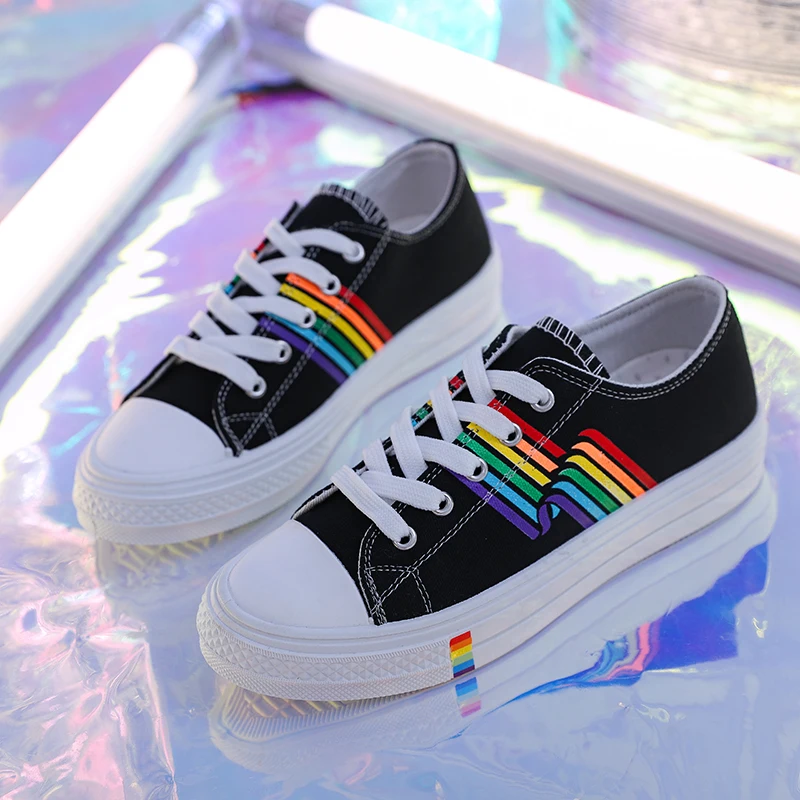 

2019 Shoes woman sneakers rainbow colors designer canvas shoes girls shoes autumn fashion sneakers woman Zapatillas Mujer W31-11
