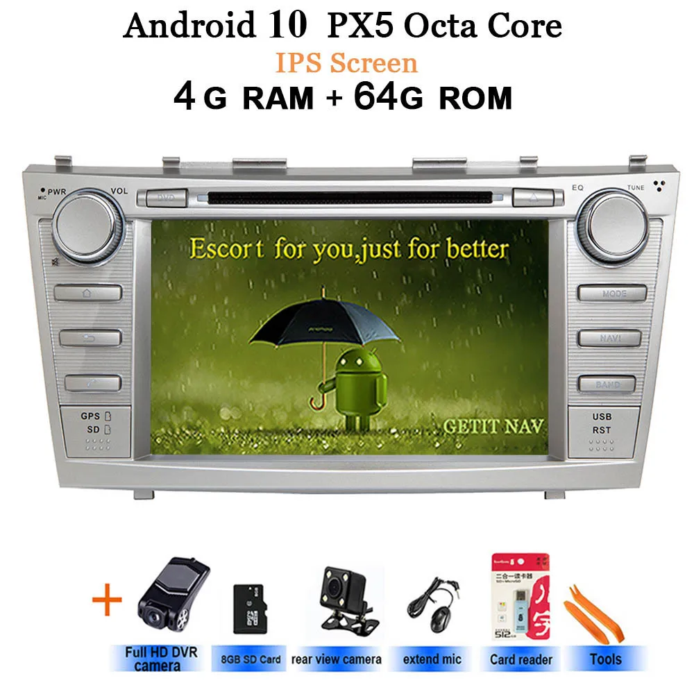 Android 10 автомобильный DVD мультимедийный плеер для Toyota Camry 2007 2008 2009 2010 WiFi BT gps навигация стерео радио Carplay DSP ips - Цвет: IPS-PX5-Rear-DVR cam