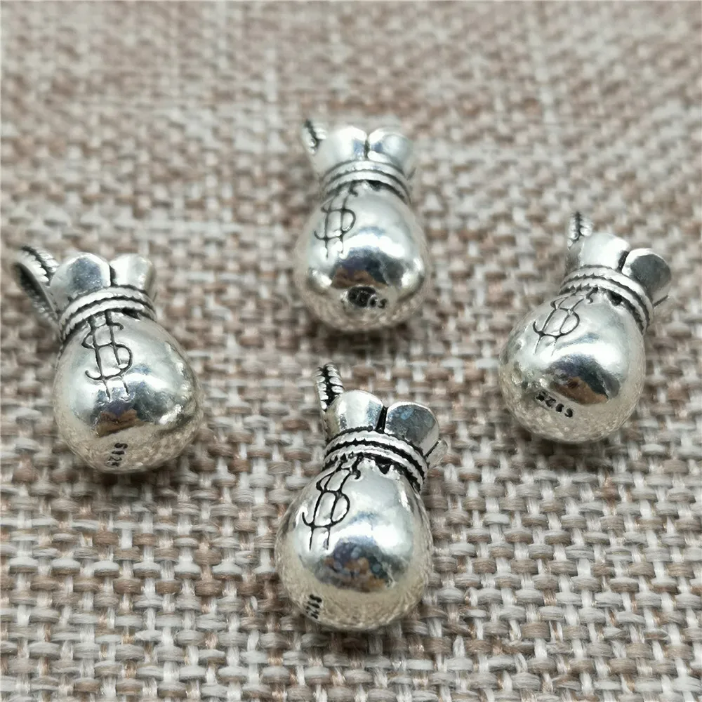 

925 Sterling Silver Money Bag Charms with Money Sign Symbol for Bracelet Necklace