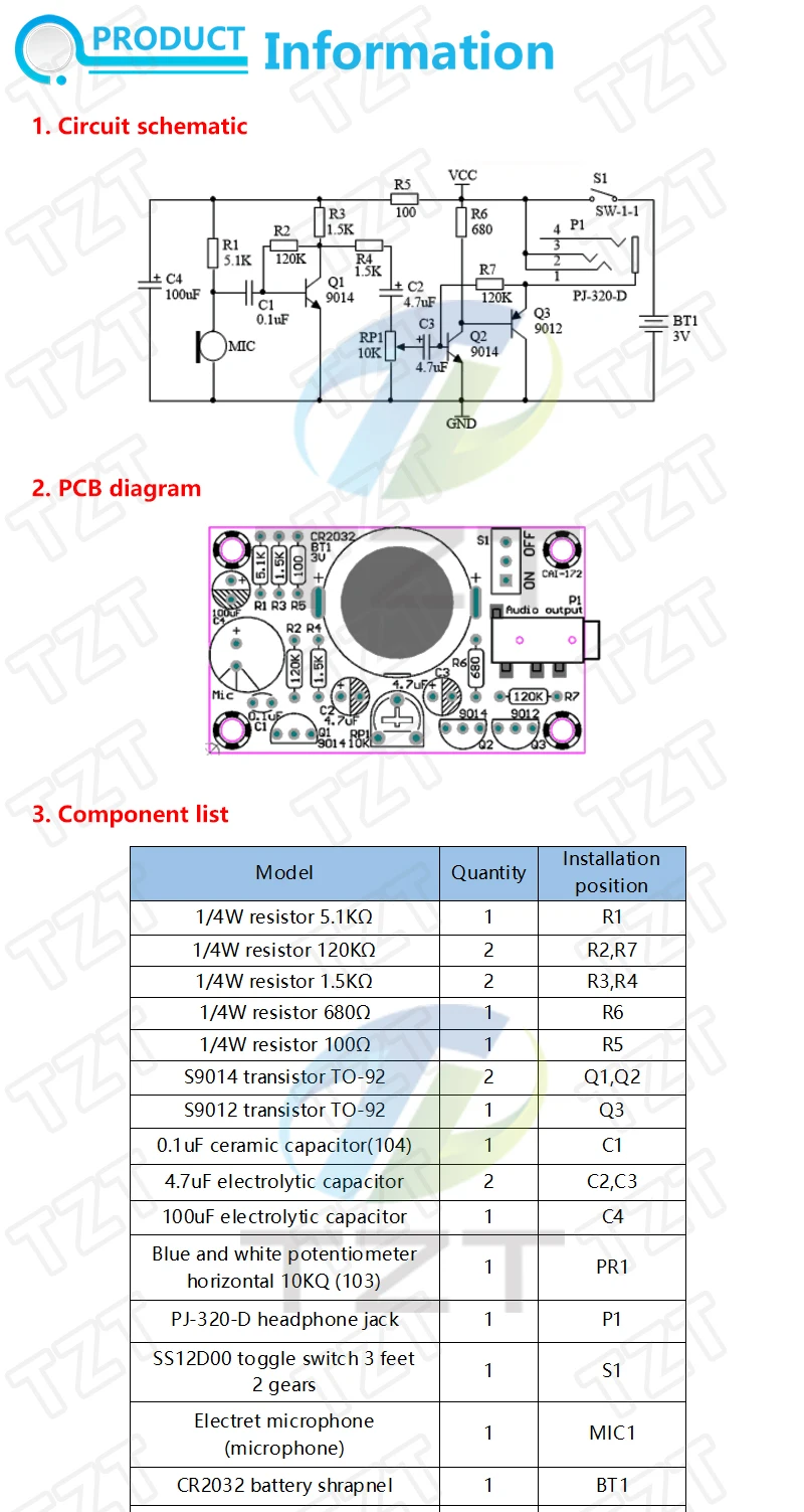 1/3 Stück TZT Hörgeräte-Bausatz Audioverstärker Praktisches Lehr- und Wettbewerbsmaterial Elektronik-DIY – Detail 1