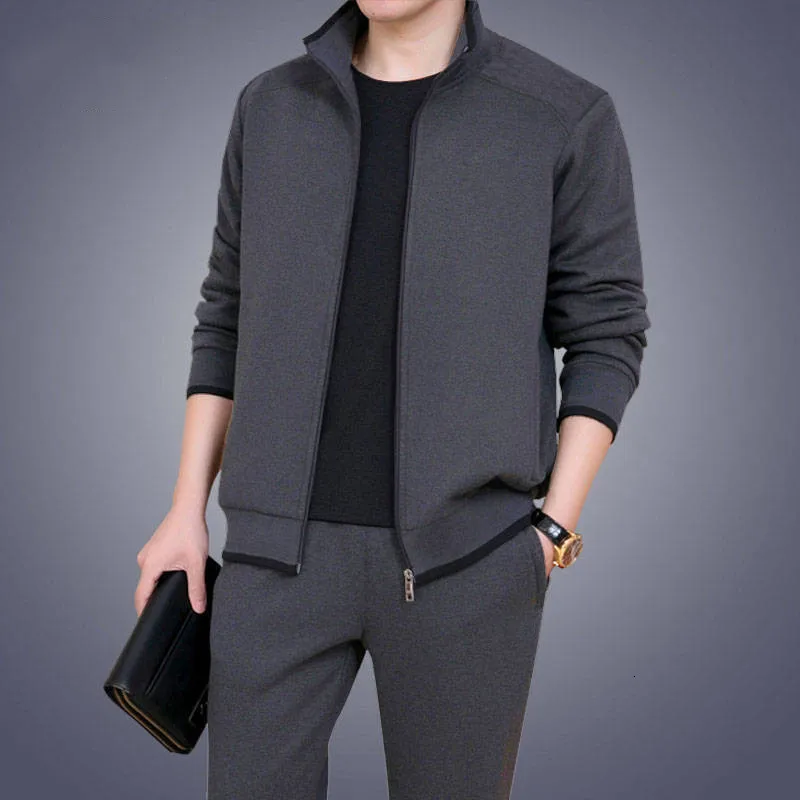 gray sets Spring Autumn Men's Sweatshirt Set Two-piece Set Loose Sportwear Suit Casual Wear Tracksuit Men Dad Suit Chandal Hombre - Цвет: gray sets