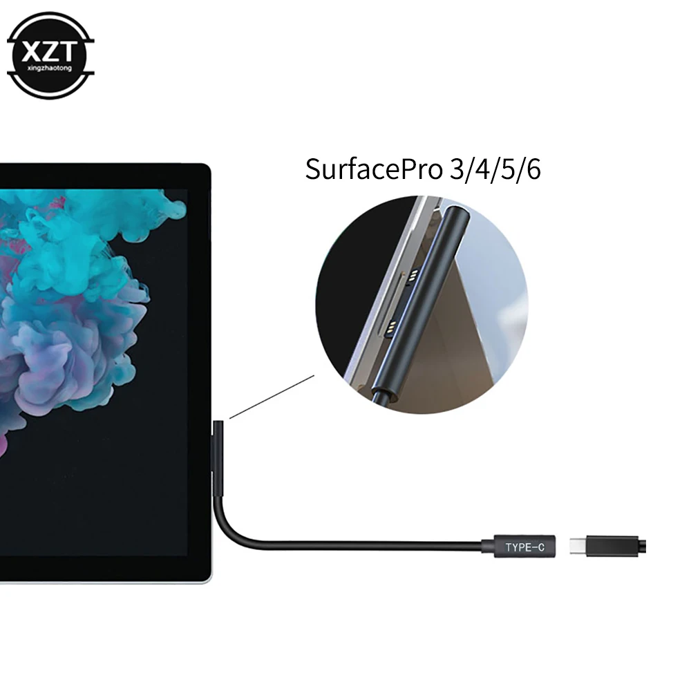 20CM 15V 3A USB Type-C Power Supply for Microsoft Surface Pro 3 4 5 6 Go PD Charging Adapter Cable DC Cord Fast Charger Tablet