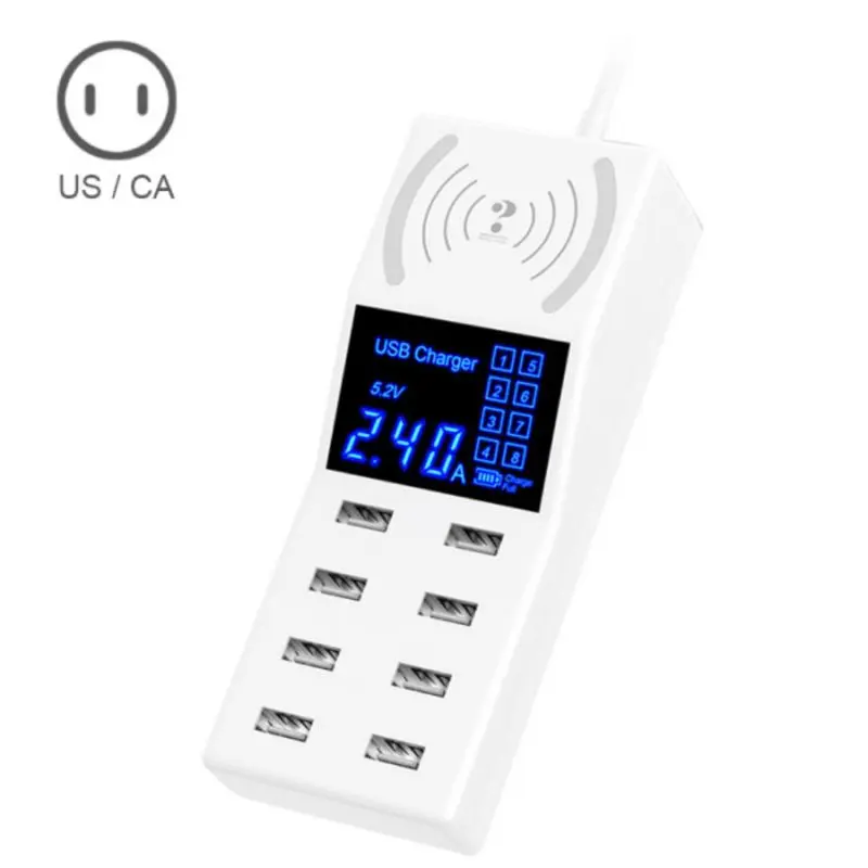 ЕС/Великобритания/США 8 портов 2.4A USB зарядное устройство Беспроводное зарядное устройство 10 Вт Беспроводное зарядное устройство Напряжение Ток дисплей монитор зарядная док-станция T9 - Цвет: us