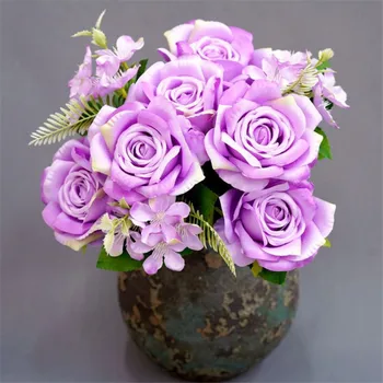 

7Pcs Fake Hydrangea & Rose (9heads/bunch) 17.72" Length Simulation Rose Plastic Persian Leaf for Home Wedding Artificial Flower