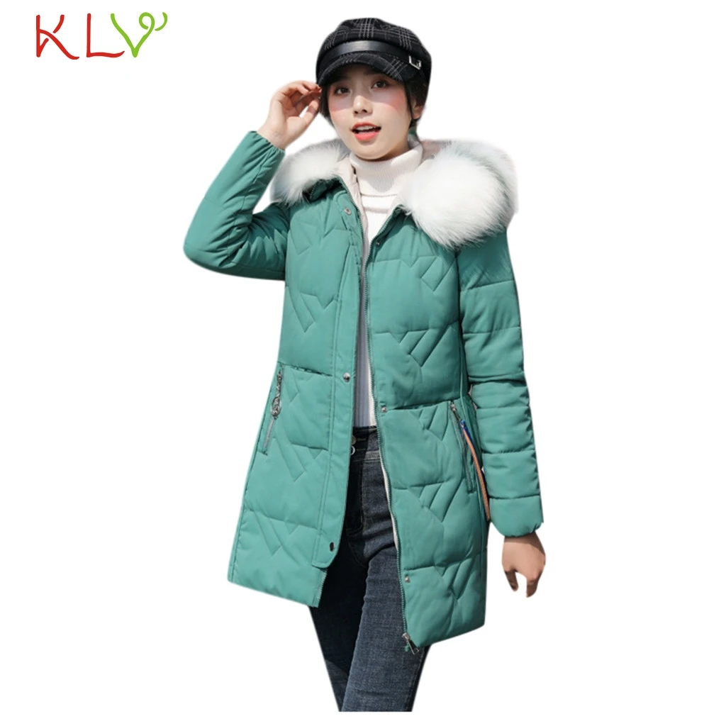 

Women Jacket Fur Collar Hooded Zipper Cotton Down Coat Yellow Warm Parka 2019 Fashion Female Clothes New Winter Collection 19Sep