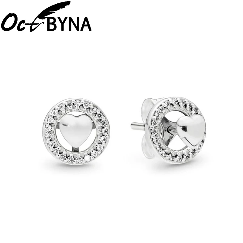 Octbyna, винтажные серебряные модные брендовые Кристальные серьги-гвоздики в форме сердца, Свадебные обручальные серьги-гвоздики с короной для женщин, ювелирные изделия - Окраска металла: 22