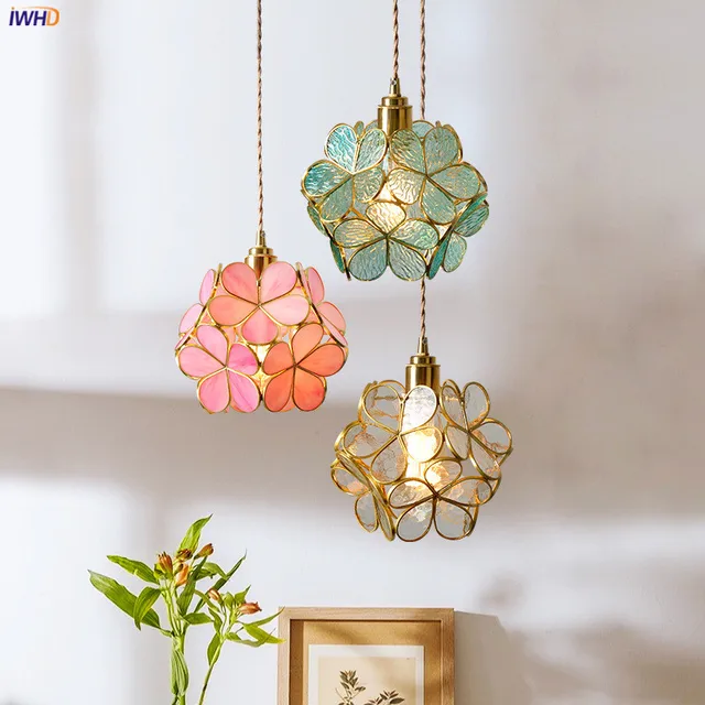 IWHD Nordic Flower Copper Pendant Lighting Fixtures Bedroom Dinning Living Room Glass LED Pendant Light IWHD Nordic Flower Copper Pendant Lighting Fixtures Bedroom Dinning Living Room Glass LED Pendant Light Fixtures Luminaria