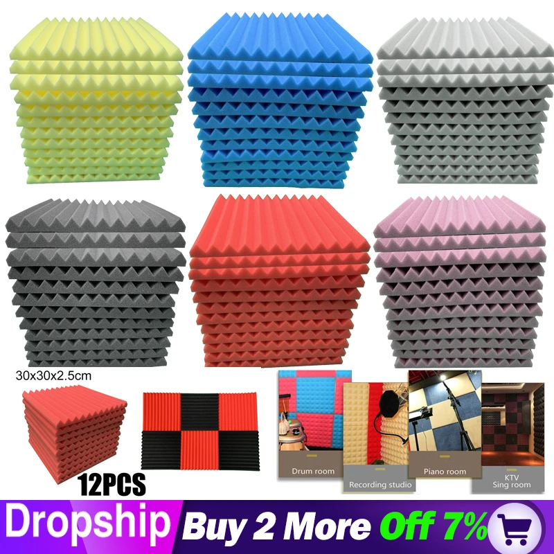 

3D 12Pcs Acoustic Foam Panel Sound Stop Absorption Sponge Studio KTV Soundproof Sound Insulation Sponge Accessories Dropshipping