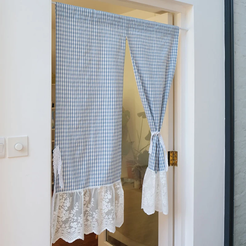 Cortina corta de encaje a cuadros, visillo minimalista japonés para pasillo, varilla de bolsillo, suave y duradero, entramado de cortinas de ventana puerta, TJ6852| | - AliExpress