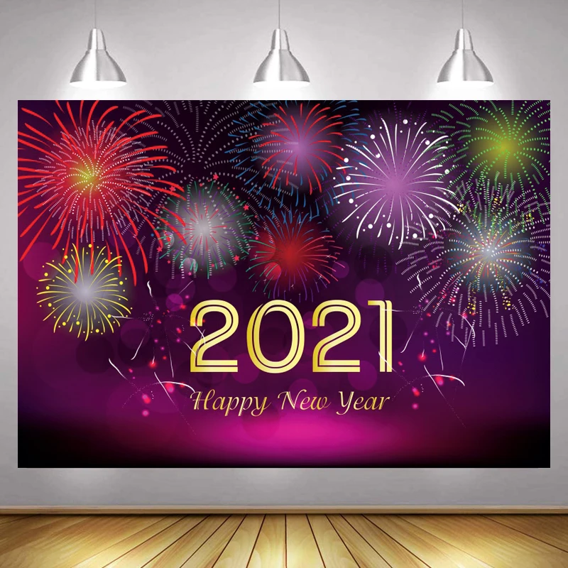 

2021 Happy New Year Fireworks Photo Backdrop Firecracker Christmas Party Photography Background Photocalls Banner