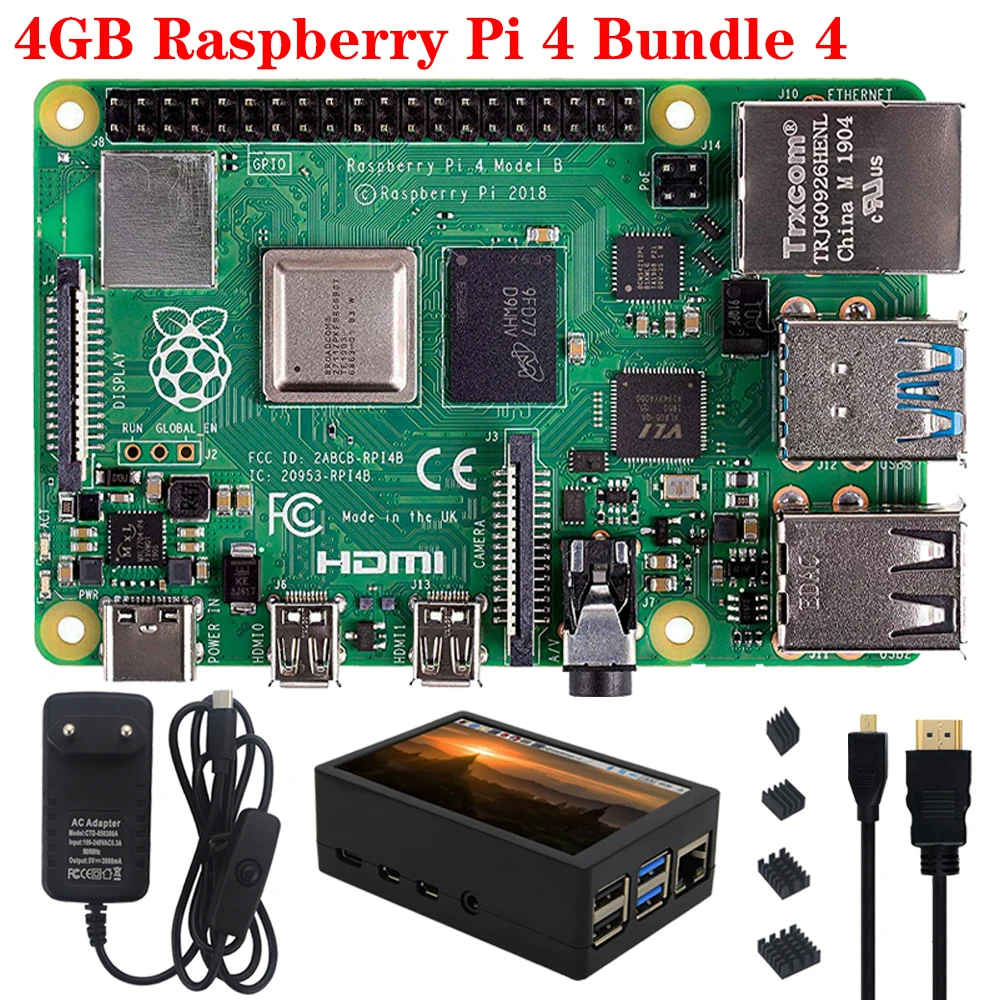 Raspberry Pi 4 Модель B комплект+ ABS чехол+ вентилятор или 3,5 дюймовый сенсорный экран+ 3A type-C Блок питания+ радиатор для Raspberry Pi 4 4B - Комплект: Комплект 4