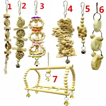 

Bird Parrot Toys, Hanging Swing Chewing Perches with Bells Parrot Finch 7Pcs
