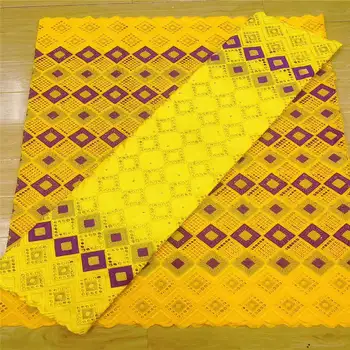 

2.5 y Swiss lace fabric +2.5 y Bazin Brode riche embroidery African 100% cotton fabrics Swiss voile lace popular Dubai ! L82013