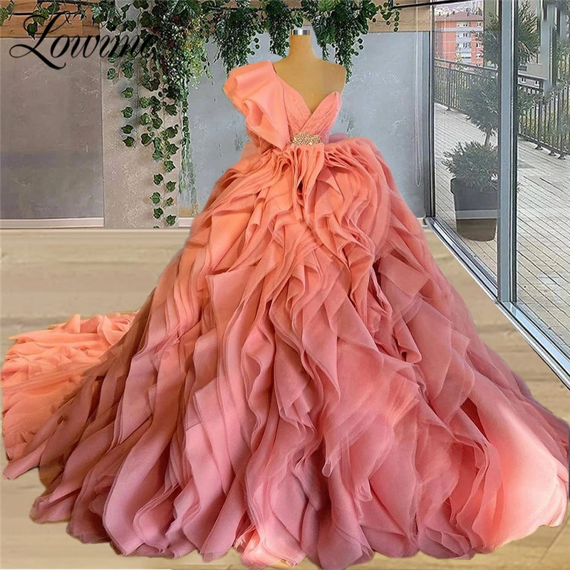 Lowime Pink Ruffles Long Prom Dresses ...