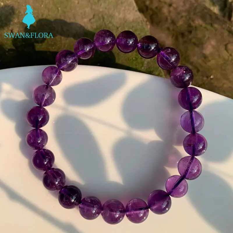 

8MM Natural Amethyst Bracelet Crystal Gift Beads Genuine Women Round Bracelets