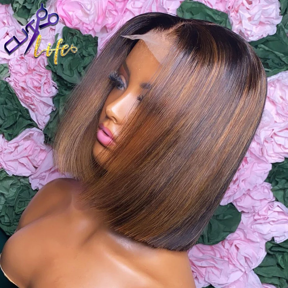 Short Bob Wig 13X4 Lace Frontal Wig Straight Highlight PrePlucked Remy Hair Human Hair Brazilan 4x4 Lace Closure For Women
